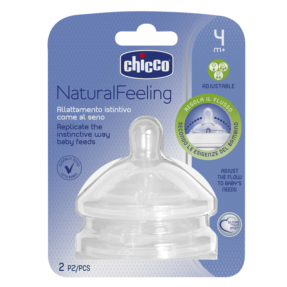 Chicco NaturalFeeling Silicone Teat 4m+ Adj Flow - 2pk