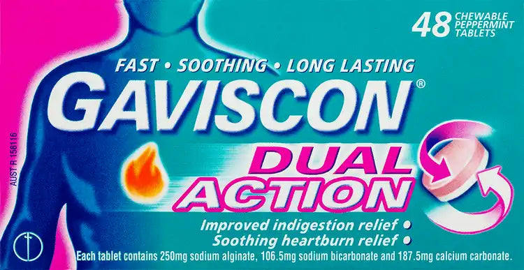Gaviscon Dual Action Peppermint Chewable - 48 tabs