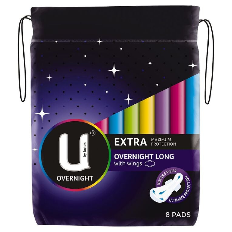 U By Kotex Maxi Pad Overnight with Wings - 8s