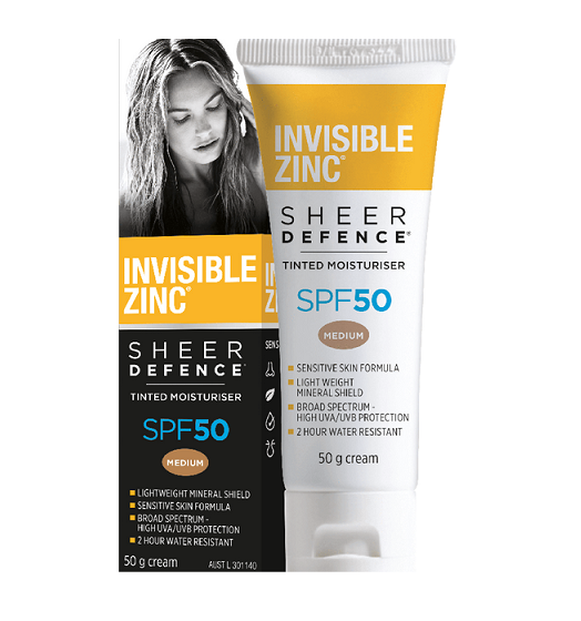 Invisible Zinc Sheer Defence Tinted Moisturiser Med SPF50 - 50g