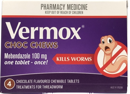 Vermox Worming Treatment Choc Chews - 4tabs