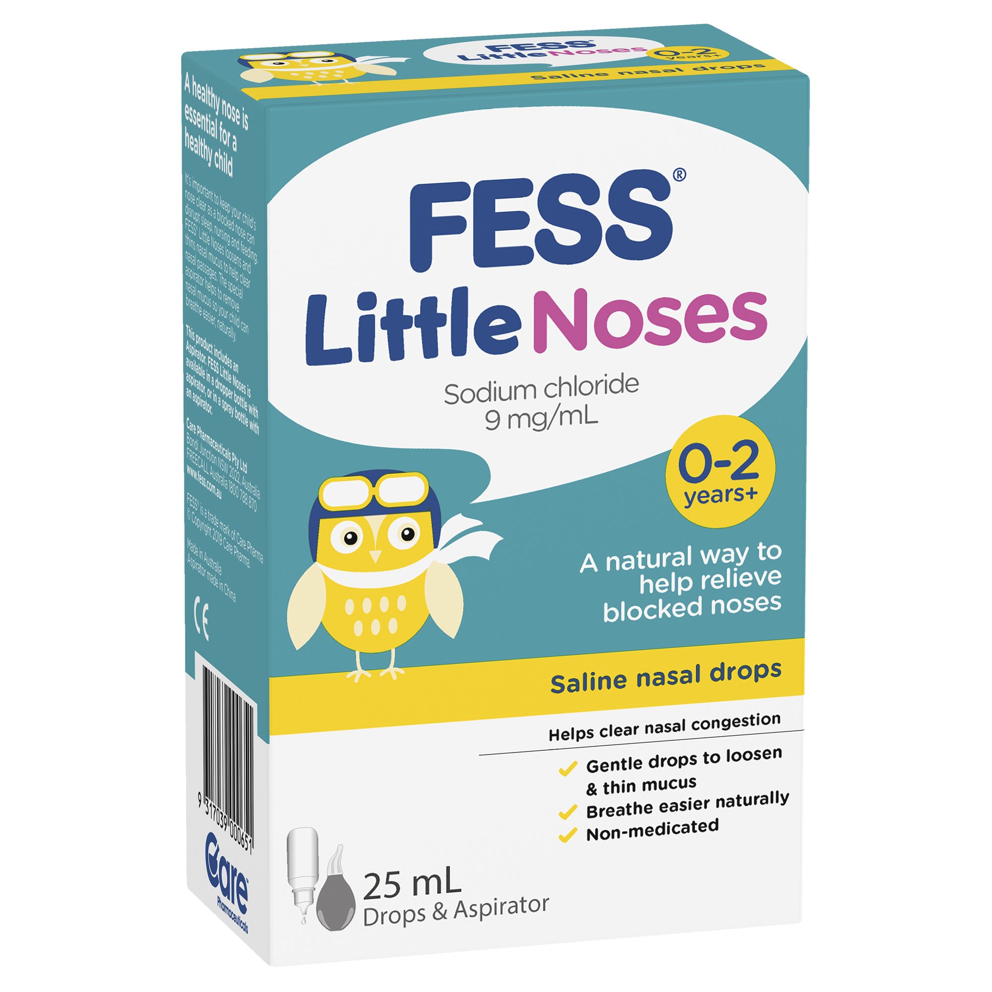 Fess Little Noses Saline Nasal Drops and Aspirator - 25mL